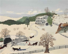 THE OLD COVERED BRIDGE by Grandma Moses